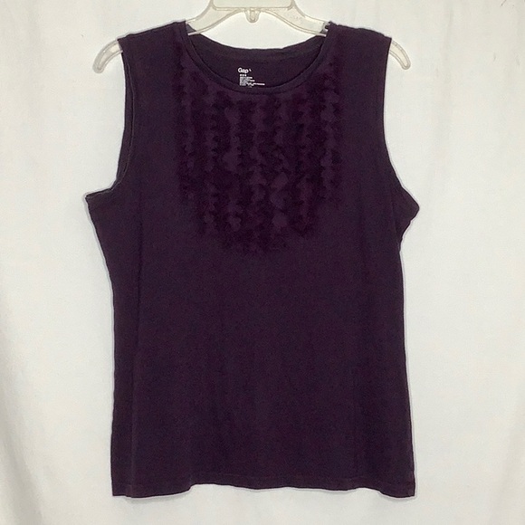 Gap Sleeveless Purple T-Shirt With Fringe Ruffle Detail Size L - Picture 7 of 10